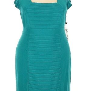Adrianna Papell Turquoise Pleated Midi Dress